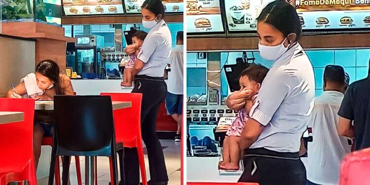 Gerente de McDonald’s carga a bebé mientras su madre llenaba solicitud de trabajo