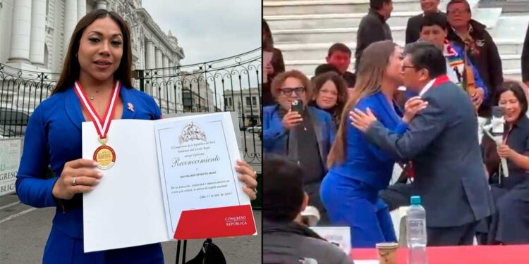 Waldemar Cerrón entrega reconocimiento a Dayanita en el Congreso por su aporte al arte y la cultura peruana
